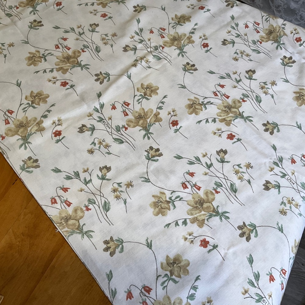 Vintage Vera Neumann Tablecloth Floral Fabric Cream Yellow Red Flowers Green